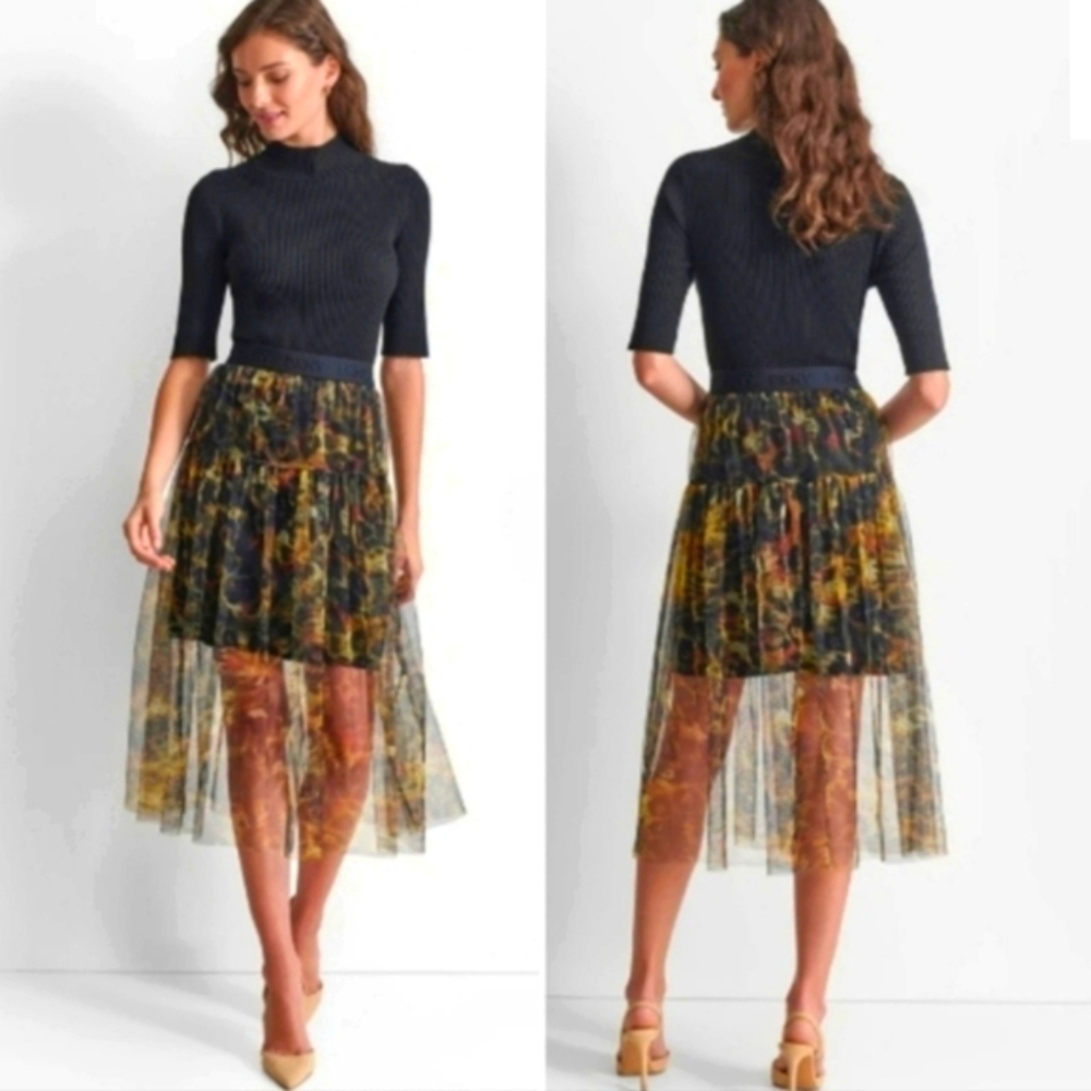 NWT DKNY Animal print Skirt with see-through mesh